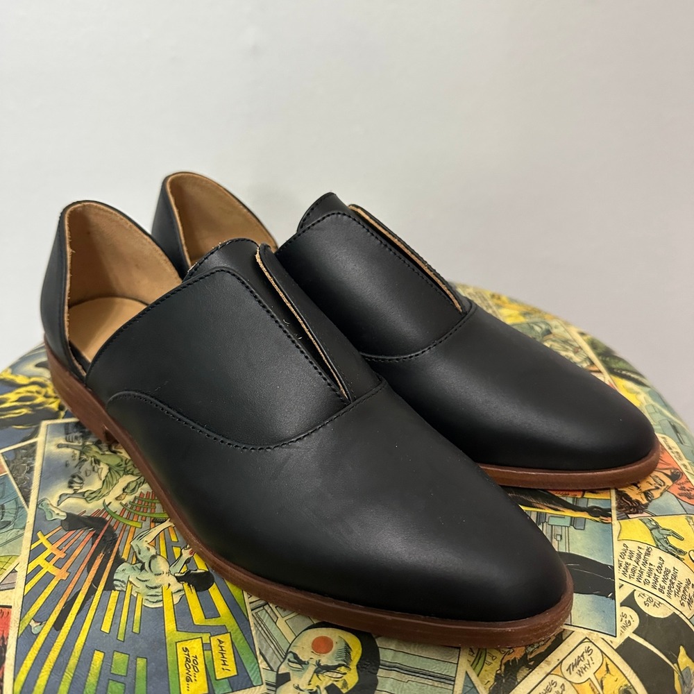 Nisolo Emma d'Orsay Oxford Women Size 8 Black Leather Pointed Toe Flat